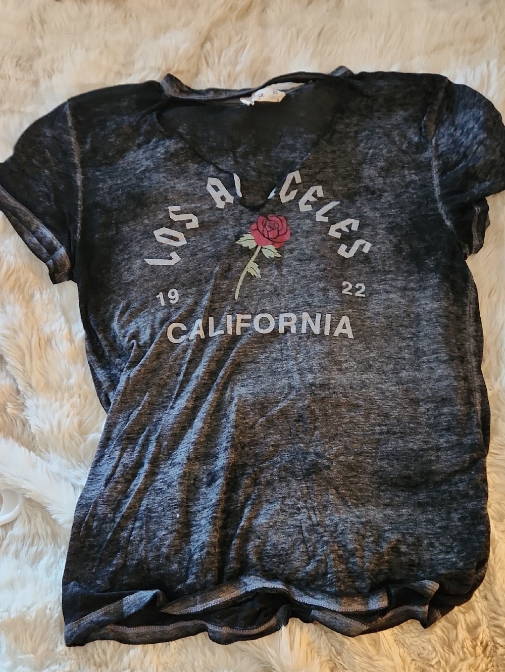 Hollister Black Mineral-Wash Distressed Crewneck Tee